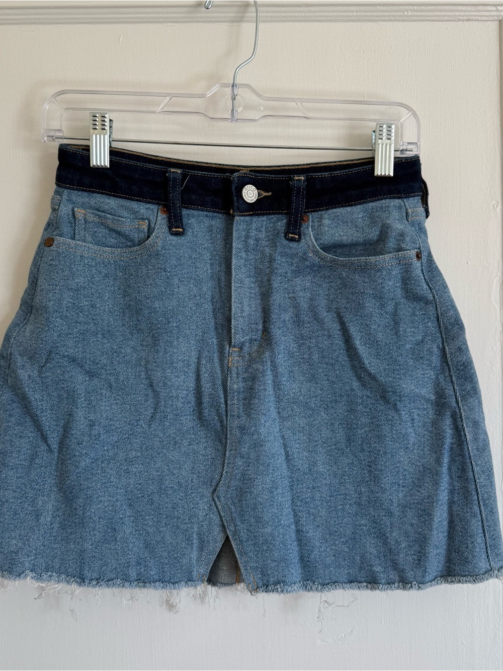Etica Two-Tone Blue Denim Mini Skirt